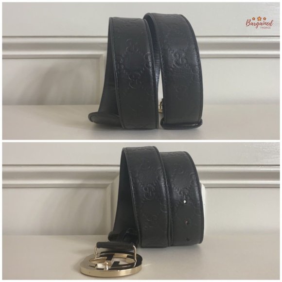 Authentic Gucci Black Guccissima Leather Gold Interlocking G Buckle Belt 80/32 - Picture 8 of 13